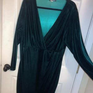 Velvet long sleeve deep V dress.